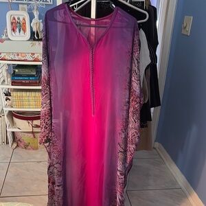 Chic Pink and Purple Sheer Kaftan